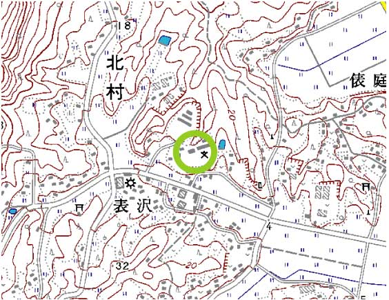 北村小学校の位置を示した地図