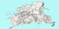 式根島を斜めからみた鳥瞰図