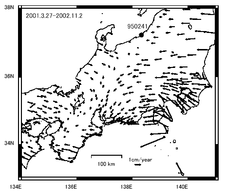 画像：平成13年春以来の地殻変動