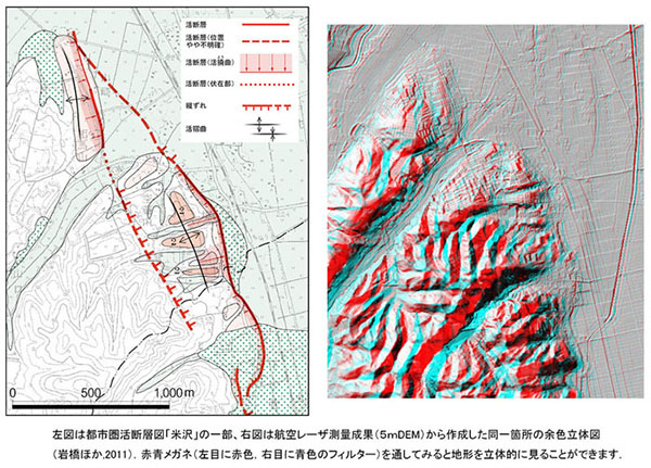 「米沢」と余色立体図