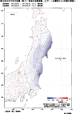 上下の変動量（本震前から1年間の累積）（PDF形式：241KB）