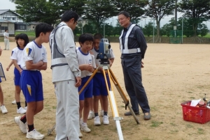写真：測量で使われるハイテクな器械に興味津々！
