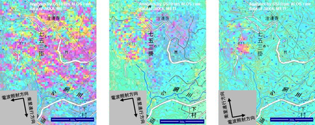 七五三掛付近のSAR干渉画像の図
