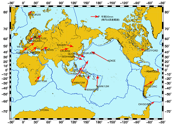 観測局の運動を地図上に表します。