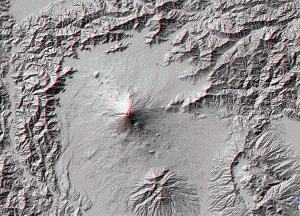 富士山周辺のアナグリフ（グレー）の画像