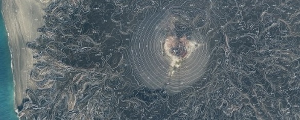 空中写真の画像上に基図の情報を重ねて表示した図の画像
