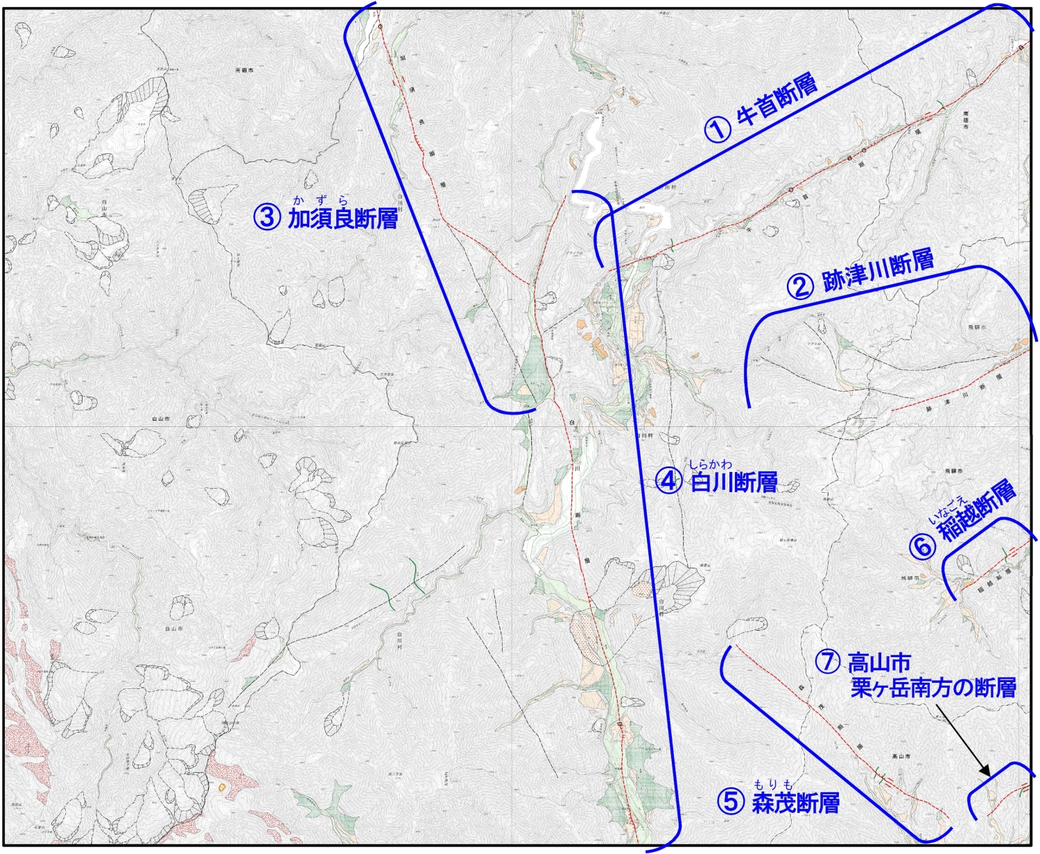 1:25,000活断層図　白川村