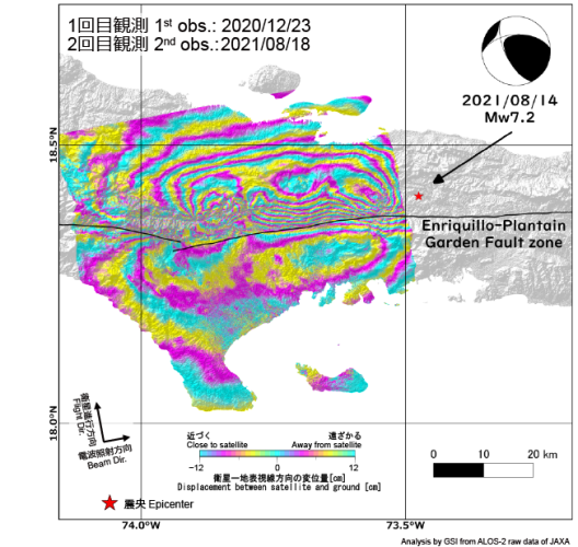 Fig. 1 SAR interferogram.Fault lines are based on Styron et al. (2020).