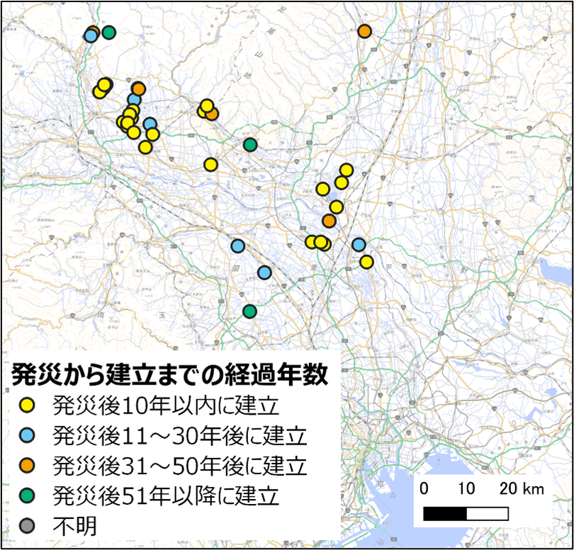 カスリーン台風に関連する自然災害伝承碑の分布図