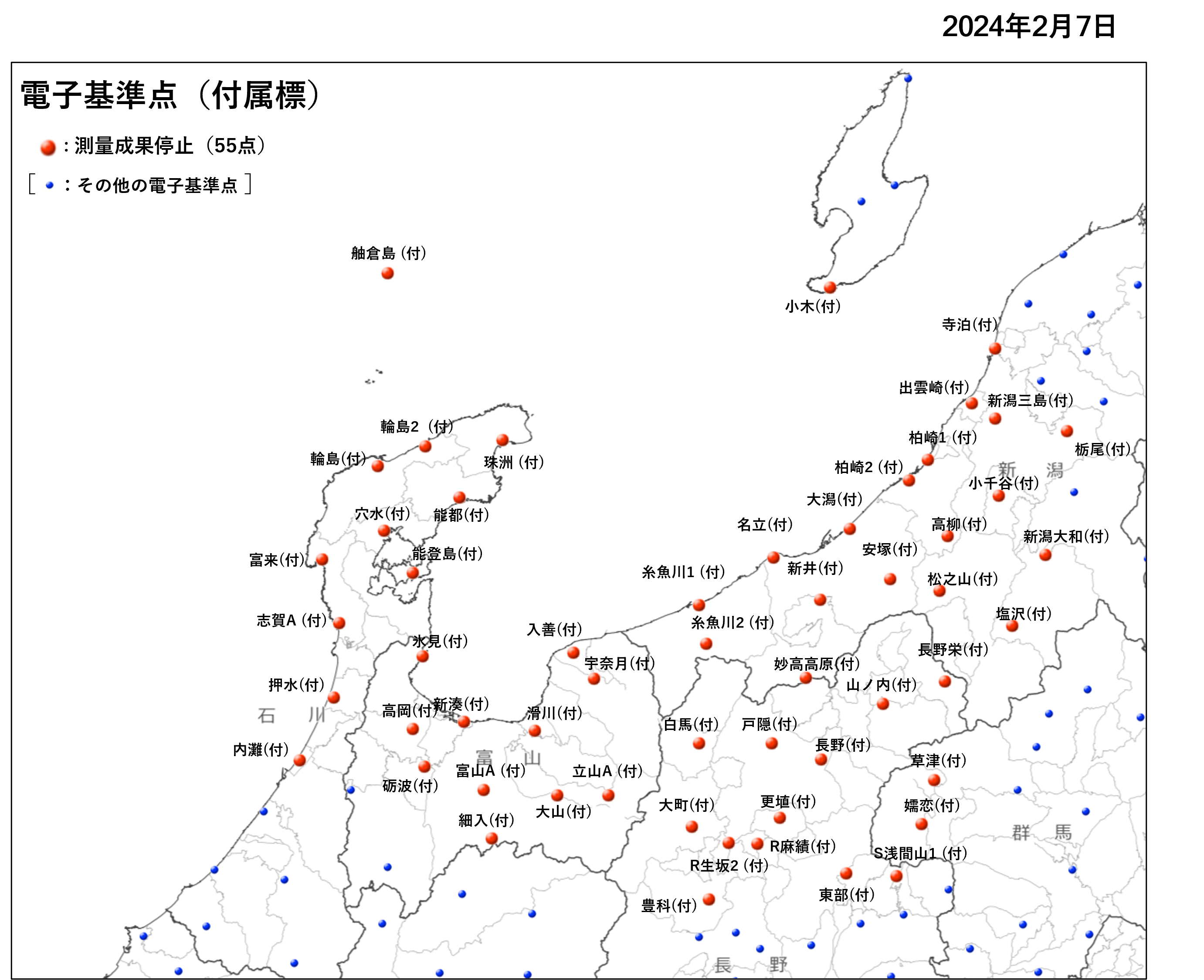 測量成果を停止している電子基準点（付属標）　配置図