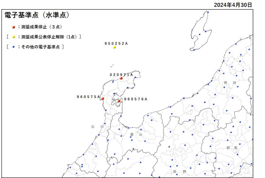 測量成果を停止している電子基準点（水準点）　配置図