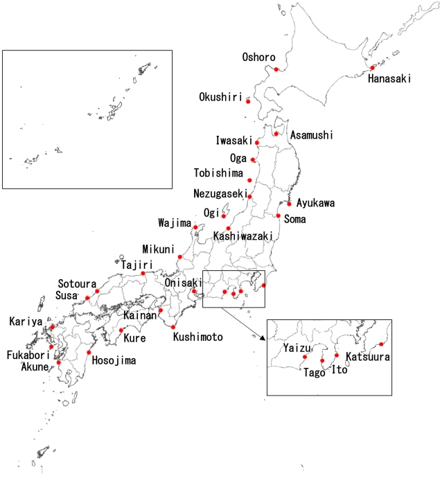 過去の験潮場の地図（英語）